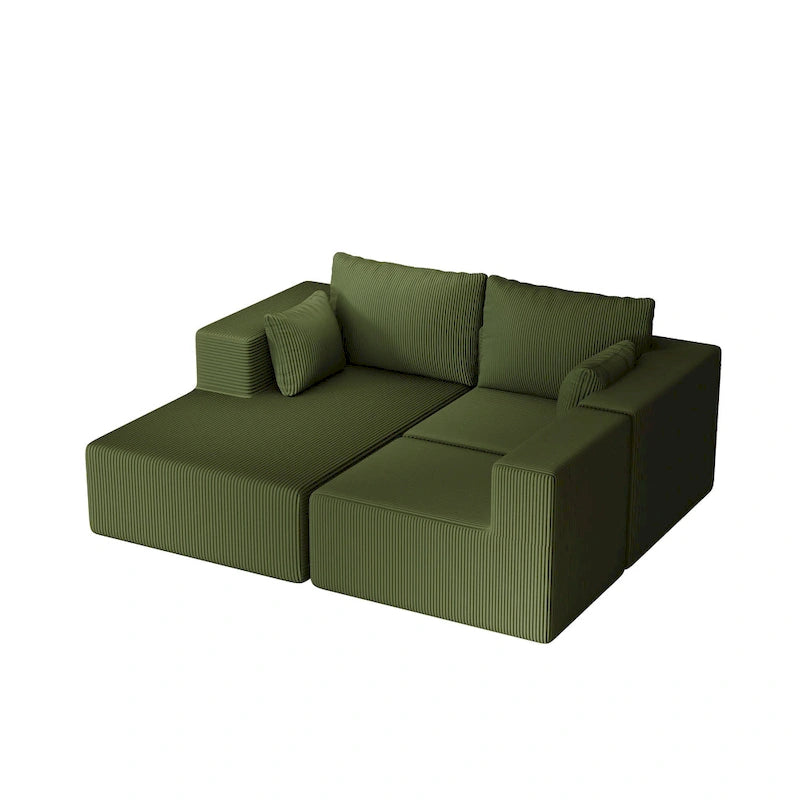 108.3 Corduroy L-Shaped Modular Cloud Sofa with Chaise Lounge