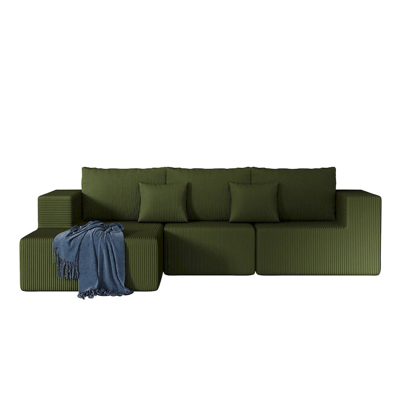 108.3 Corduroy L-Shaped Modular Cloud Sofa with Chaise Lounge