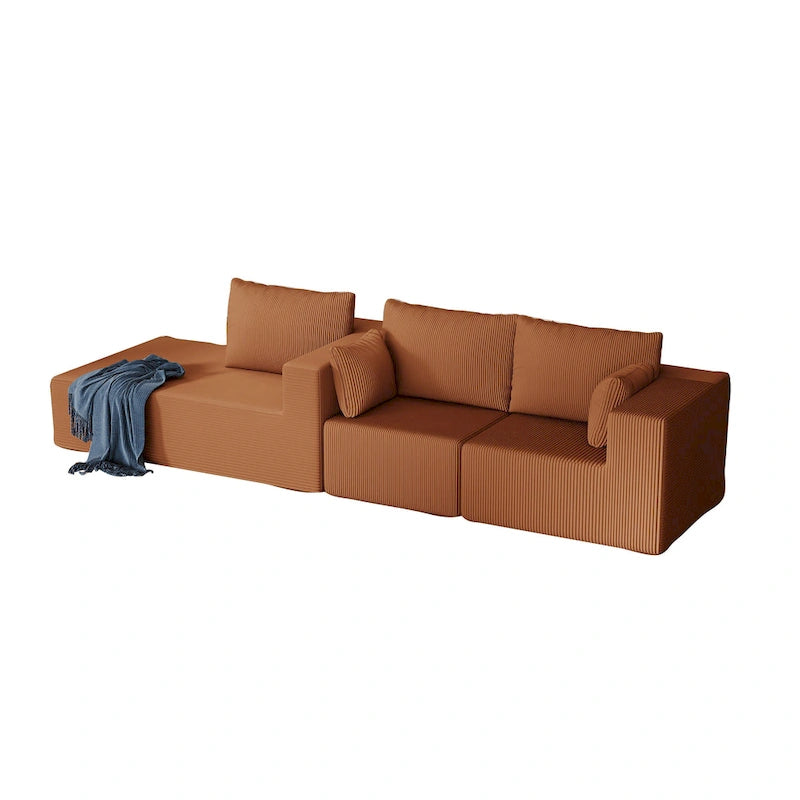 108.3 Corduroy L-Shaped Modular Cloud Sofa with Chaise Lounge