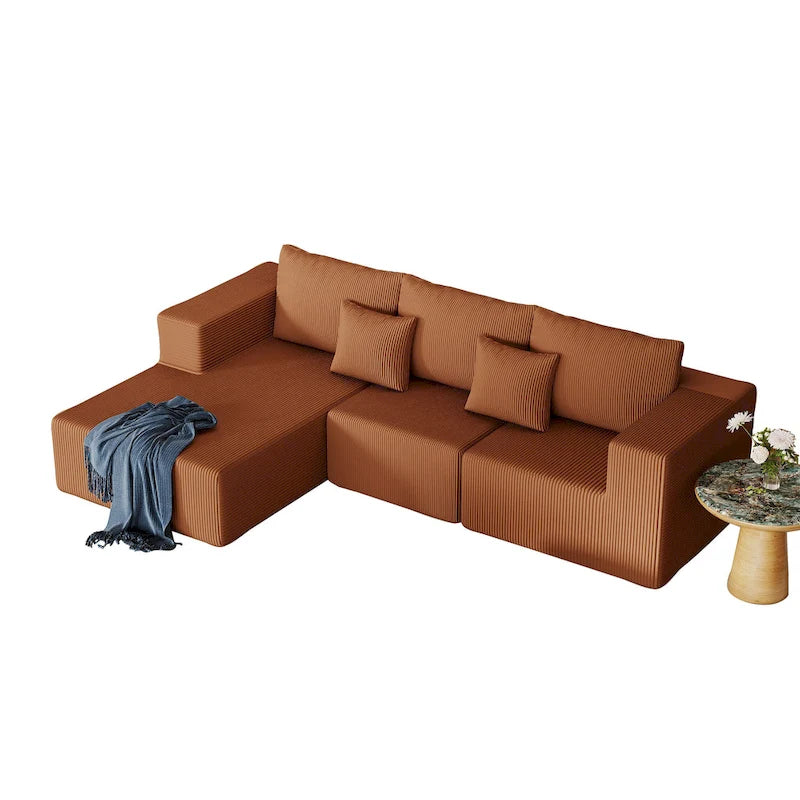 108.3 Corduroy L-Shaped Modular Cloud Sofa with Chaise Lounge