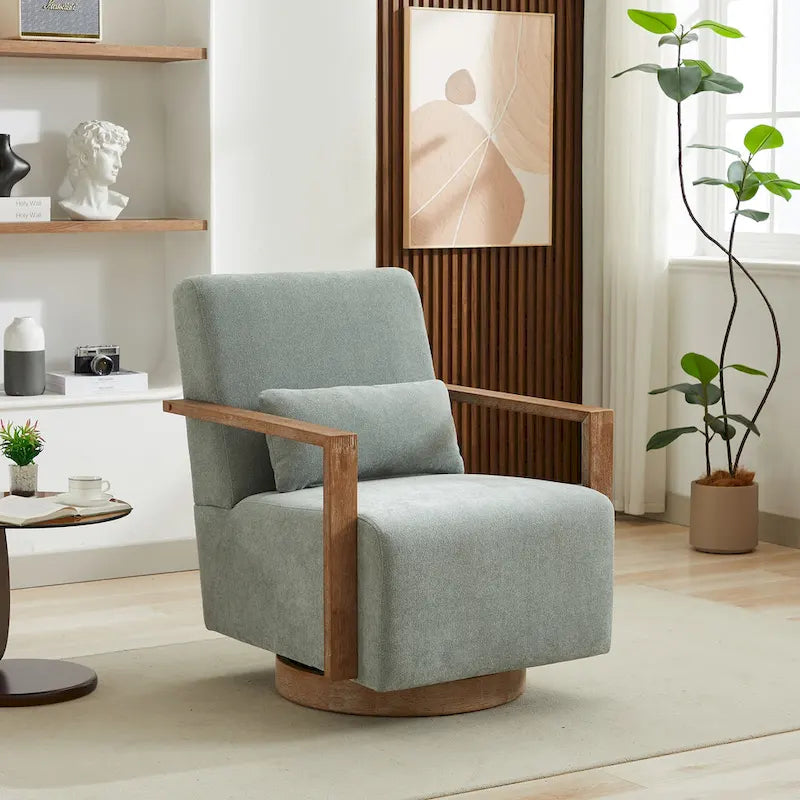30.31 Linen Blend Upholstered Swivel Accent Chair