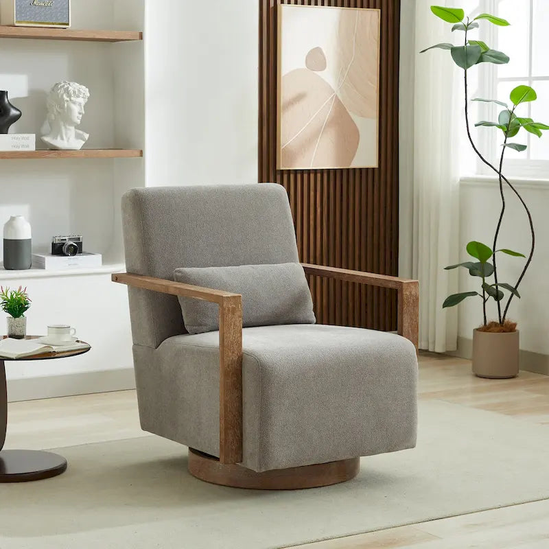 30.31 Linen Blend Upholstered Swivel Accent Chair
