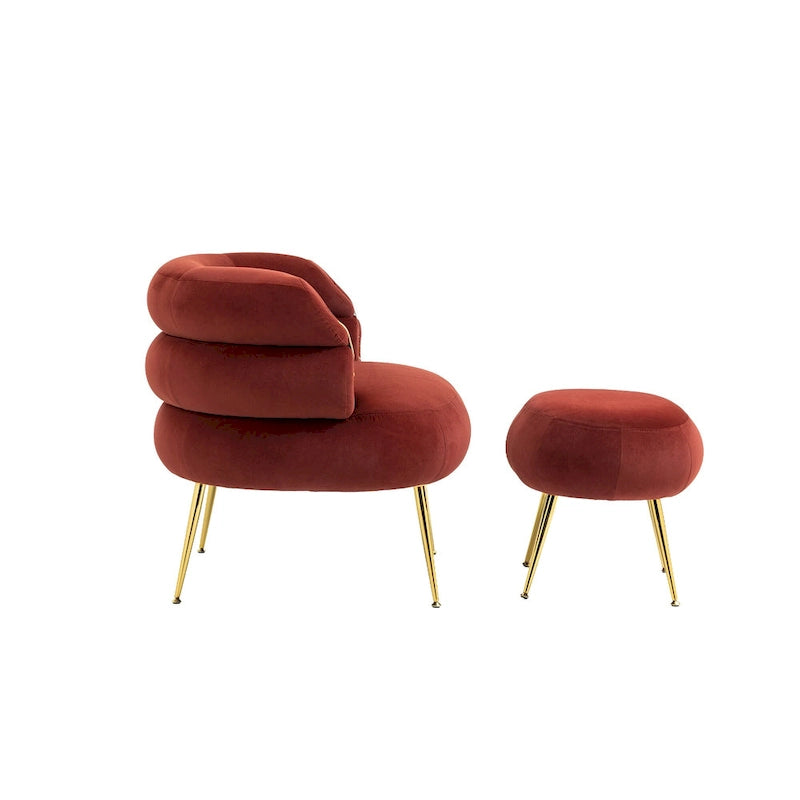 Wine Red Modern 29.13 Upholstered Barrel Chair with Ottoman and Sturdy Metal Frame