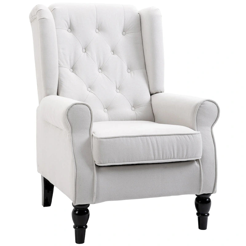 Cream White 29.3 High Back Tufted Accent Chair