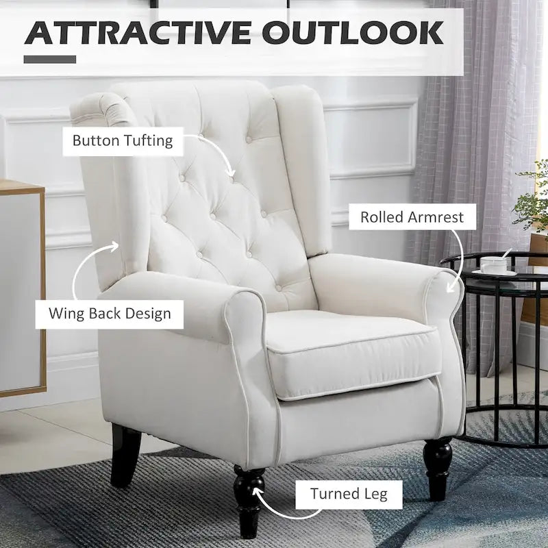 Cream White 29.3 High Back Tufted Accent Chair