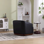 Black PU 31.5 Swivel Barrel Chair with Metal Base