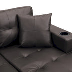 Brown 96.06 Modern L-Shaped 4 Seater Sectional Sofa with Chaise Lounge, Cup Holders, and Throw Pillows