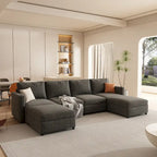 Grey 123 U-Shaped Modular 4-Seat Sectional Sofa with Storage Ottomans