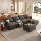 Grey 123 U-Shaped Modular 4-Seat Sectional Sofa with Storage Ottomans
