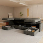Grey 123 U-Shaped Modular 4-Seat Sectional Sofa with Storage Ottomans