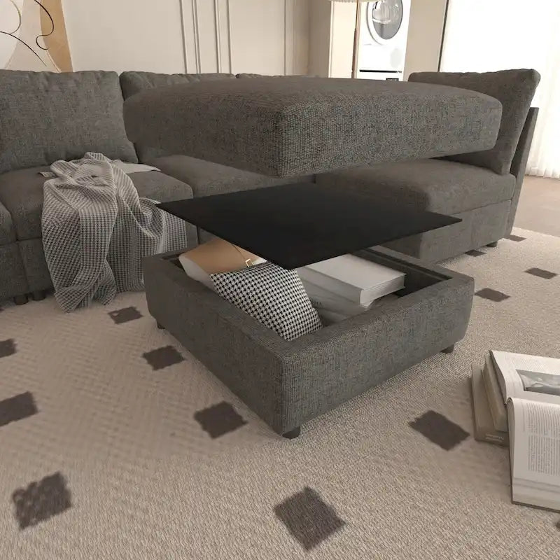 Grey 123 U-Shaped Modular 4-Seat Sectional Sofa with Storage Ottomans
