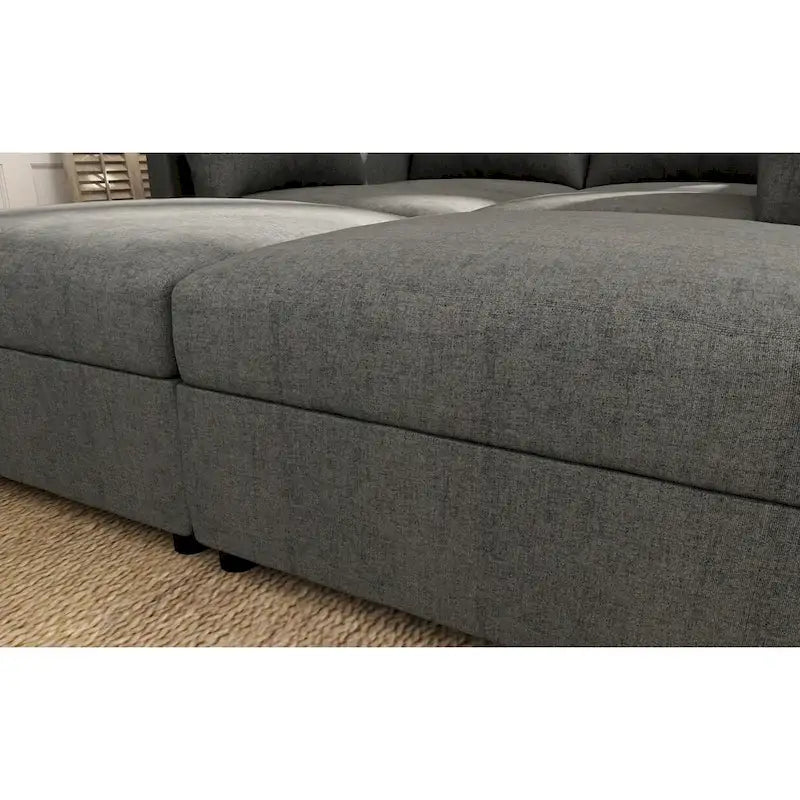 Grey 123 U-Shaped Modular 4-Seat Sectional Sofa with Storage Ottomans