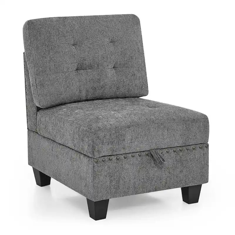 Grey 116 U-Shaped 6-Seat Modular Sectional Sofa with Four Individual Chairs and Two Corner Pieces, Includes Storage Options