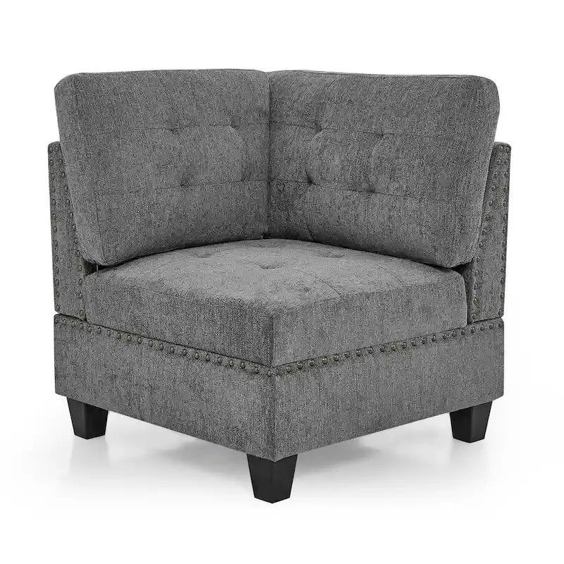 Grey 116 U-Shaped 6-Seat Modular Sectional Sofa with Four Individual Chairs and Two Corner Pieces, Includes Storage Options