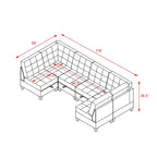 Grey 116 U-Shaped 6-Seat Modular Sectional Sofa with Four Individual Chairs and Two Corner Pieces, Includes Storage Options