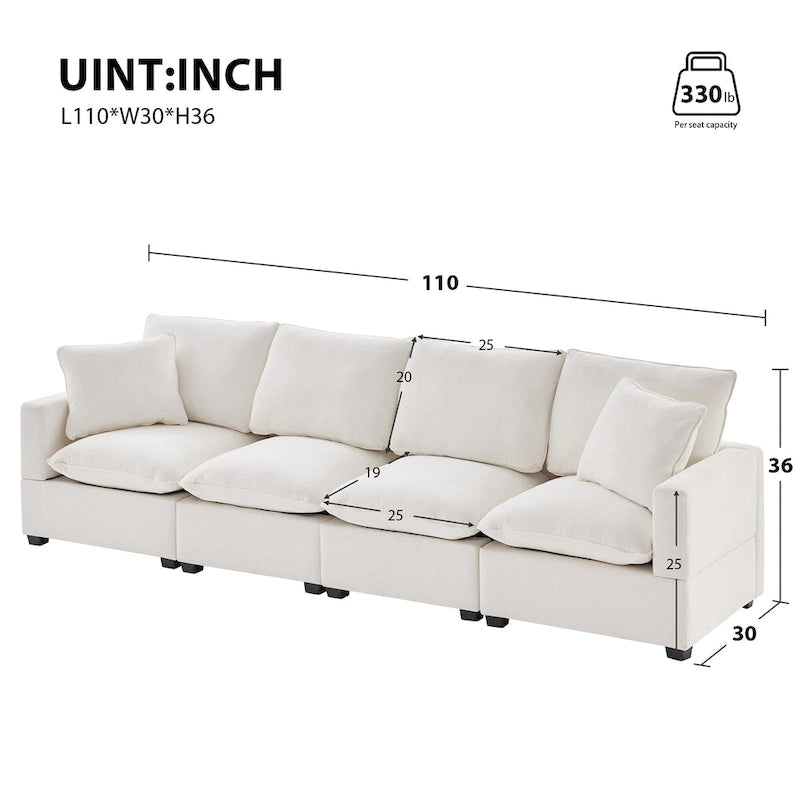 White 84 Modular Chenille 4-Seat Sectional Sofa Set with Removable Cushions and 2 Pillows, Perfect for Small Spaces