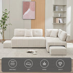 91.73 L-Shaped 4 Seater Sectional Sofa with 2 Hidden Stools, 2 Removable Lumbar Pillows, and Durable Chenille Upholstery
