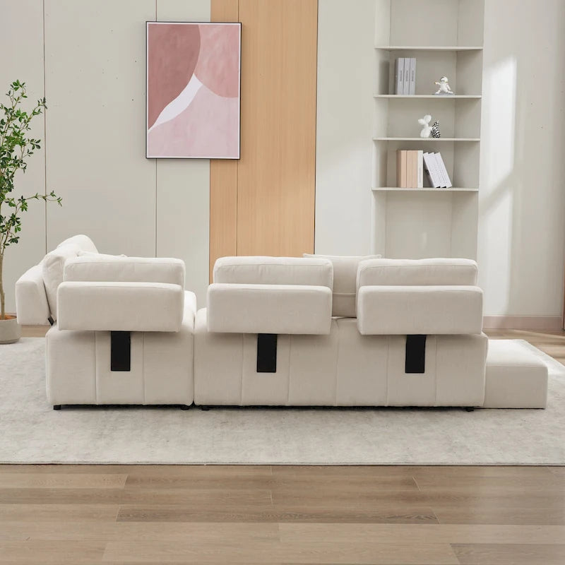 91.73 L-Shaped 4 Seater Sectional Sofa with 2 Hidden Stools, 2 Removable Lumbar Pillows, and Durable Chenille Upholstery