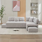 91.73 L-Shaped 4 Seater Sectional Sofa with 2 Hidden Stools, 2 Removable Lumbar Pillows, and Durable Chenille Upholstery