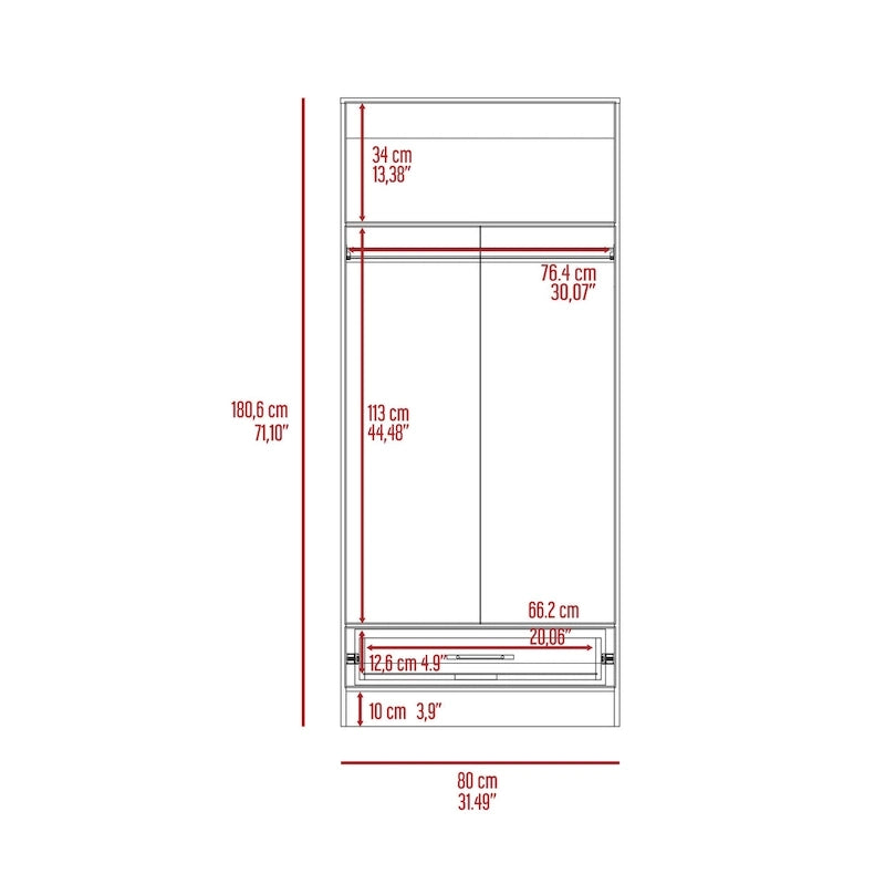 19.7 Modern Double-door Armoire with Two Shelves and One Drawer for Bedroom