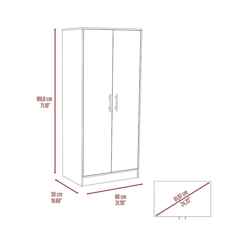 19.7 Modern Double-door Armoire with Two Shelves and One Drawer for Bedroom