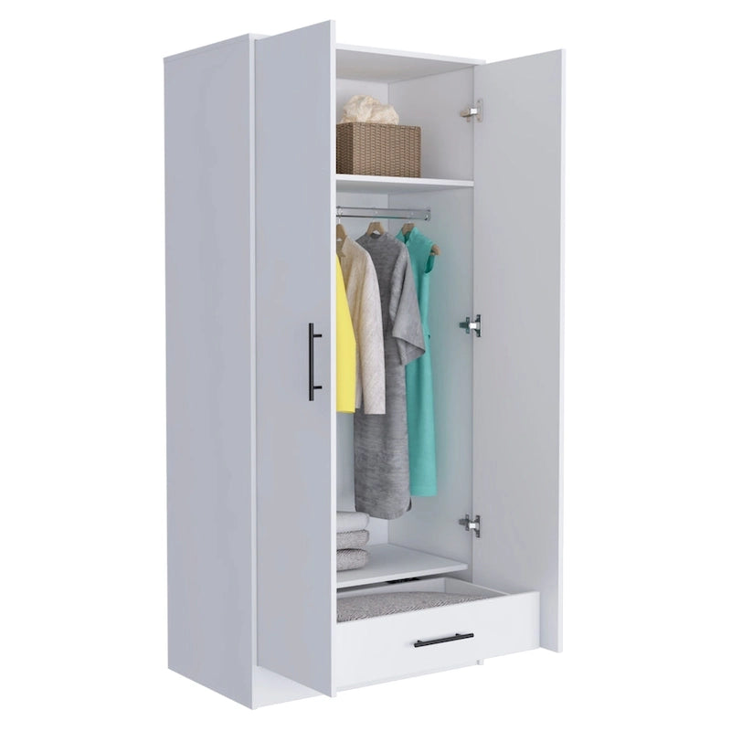 19.7 Modern Double-door Armoire with Two Shelves and One Drawer for Bedroom