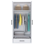 19.7 Modern Double-door Armoire with Two Shelves and One Drawer for Bedroom