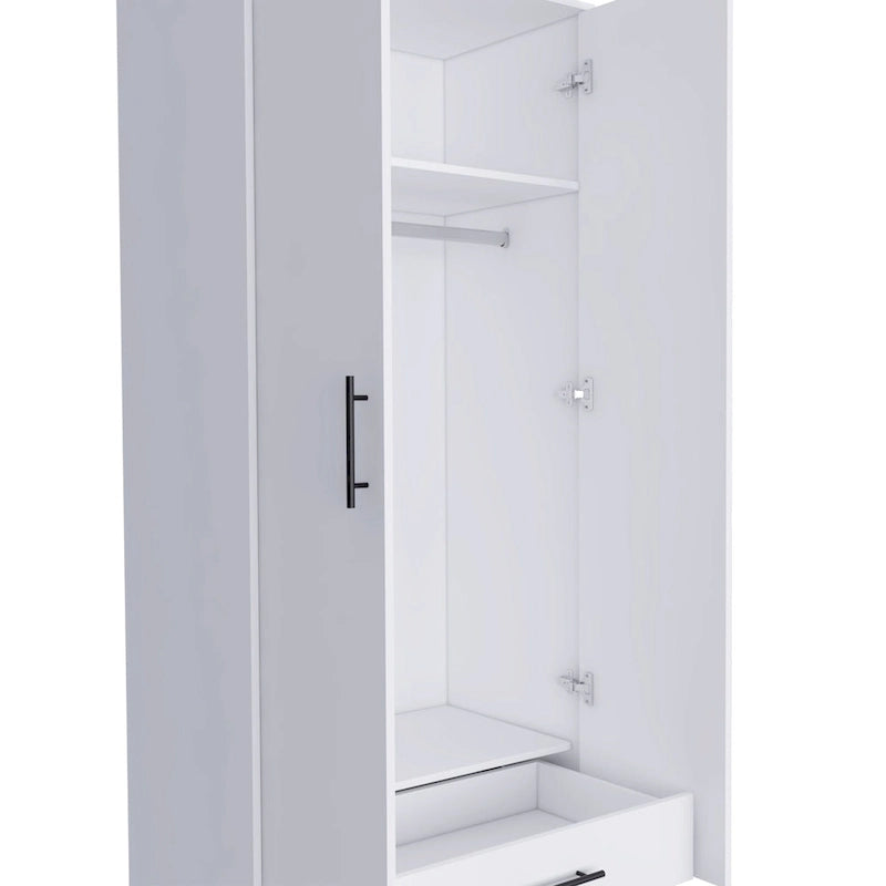 19.7 Modern Double-door Armoire with Two Shelves and One Drawer for Bedroom