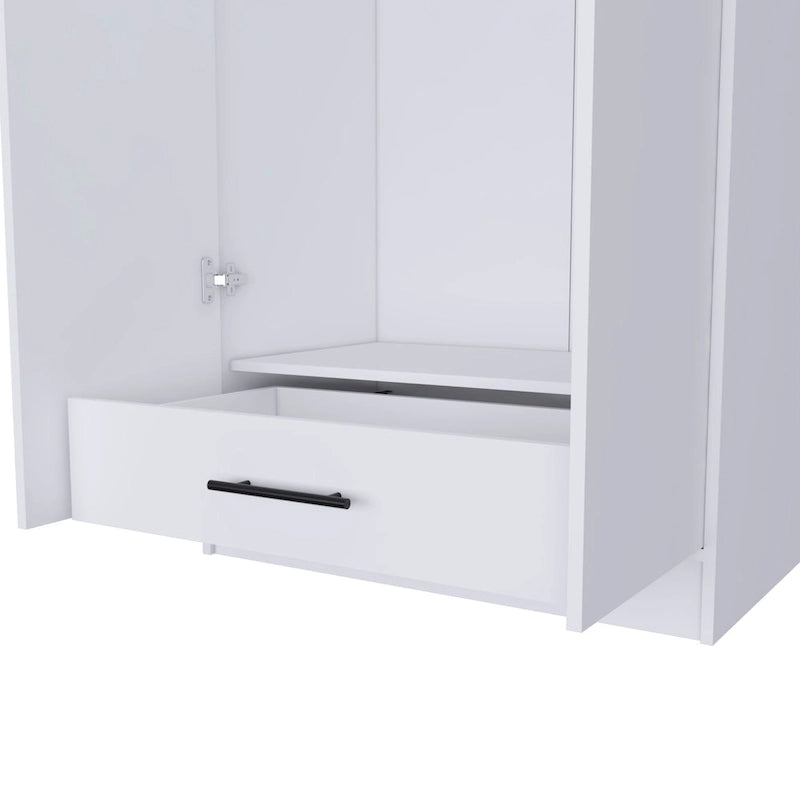 19.7 Modern Double-door Armoire with Two Shelves and One Drawer for Bedroom