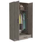19.7 Modern Double-door Armoire with Two Shelves and One Drawer for Bedroom