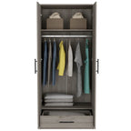 19.7 Modern Double-door Armoire with Two Shelves and One Drawer for Bedroom