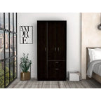 32.2 Modern Double-door Armoire with Five Shelves and One Drawer for Bedroom