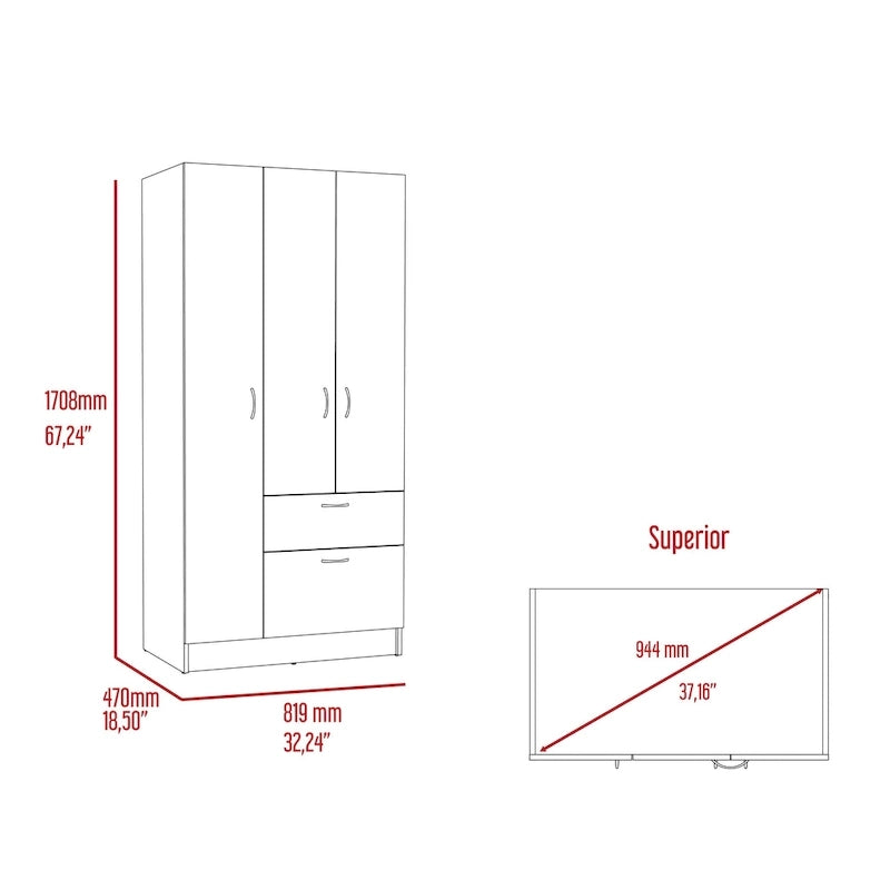 32.2 Modern Double-door Armoire with Five Shelves and One Drawer for Bedroom