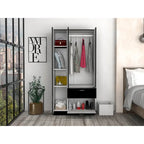 32.2 Modern Double-door Armoire with Five Shelves and One Drawer for Bedroom