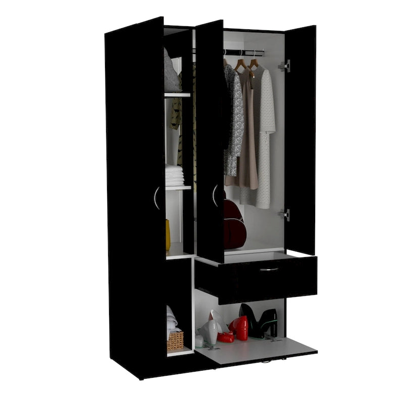 32.2 Modern Double-door Armoire with Five Shelves and One Drawer for Bedroom