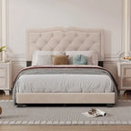 Full Size Modern Velvet Upholstered Platform Bed with Tufted Headboard