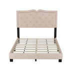 Full Size Modern Velvet Upholstered Platform Bed with Tufted Headboard