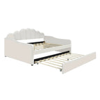 White Full Upholstery Daybed with Shell Shaped Backrest and Trundle