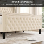 Modern Velvet Platform Bed with Upholstered Headboard