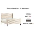 Modern Velvet Platform Bed with Upholstered Headboard
