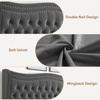 Modern Velvet Platform Bed with Upholstered Headboard