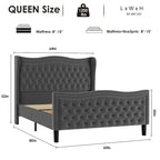 Modern Velvet Platform Bed with Upholstered Headboard