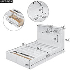 White Full Size Wooden Bed with LED Storage Headboard, Charging Station, and 2 Drawers