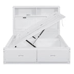 White Full Size Wooden Bed with LED Storage Headboard, Charging Station, and 2 Drawers