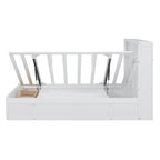White Full Size Wooden Bed with LED Storage Headboard, Charging Station, and 2 Drawers
