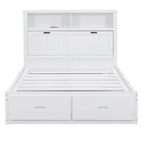 White Full Size Wooden Bed with LED Storage Headboard, Charging Station, and 2 Drawers