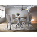 Vintage Style 5-Piece Weathered Finish Dining Set with Round Pedestal Table and 4 Upholstered Dining Chairs