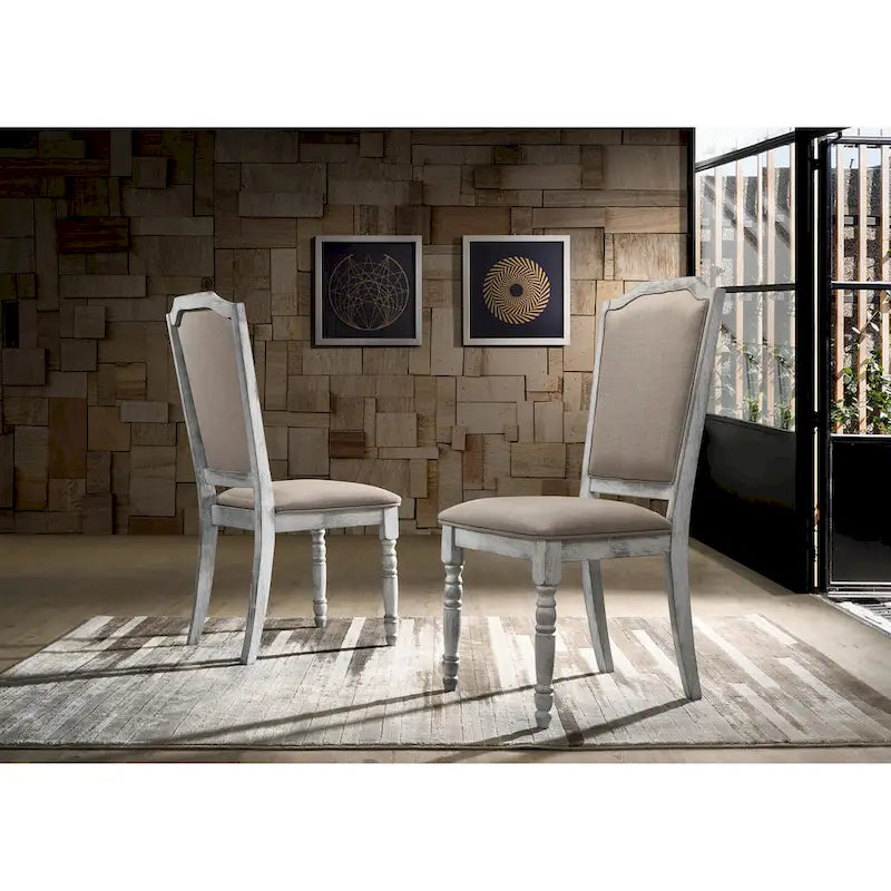 Vintage Style 5-Piece Weathered Finish Dining Set with Round Pedestal Table and 4 Upholstered Dining Chairs