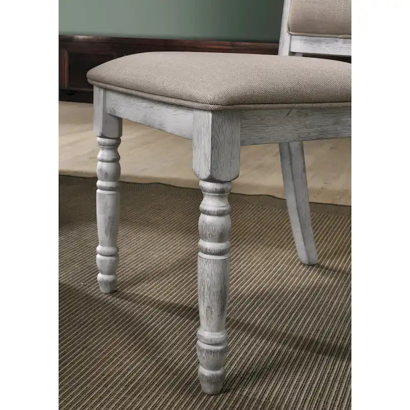 Vintage Style 5-Piece Weathered Finish Dining Set with Round Pedestal Table and 4 Upholstered Dining Chairs