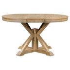 Natural Wood Wash Retro 5-Piece Wooden Dining Table Set with Extendable Round Table & 4 Chairs